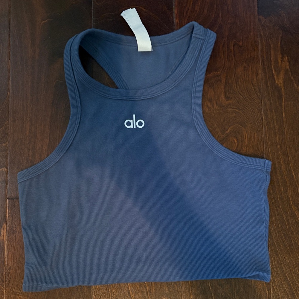 Alo High Neck Ribbed Tank - Navy